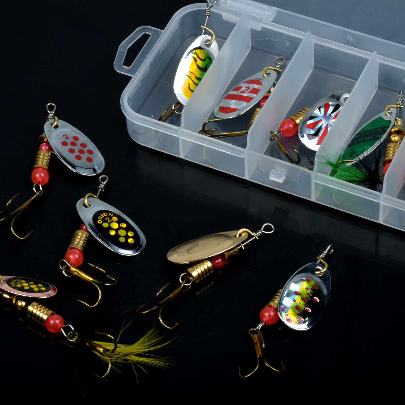 10pcs Spinner Bait Spoon Set 20pc Lures Kit w/ Storage Box Freshwater Saltwater