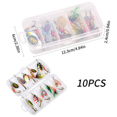 10pcs Spinner Bait Spoon Set 20pc Lures Kit w/ Storage Box Freshwater Saltwater