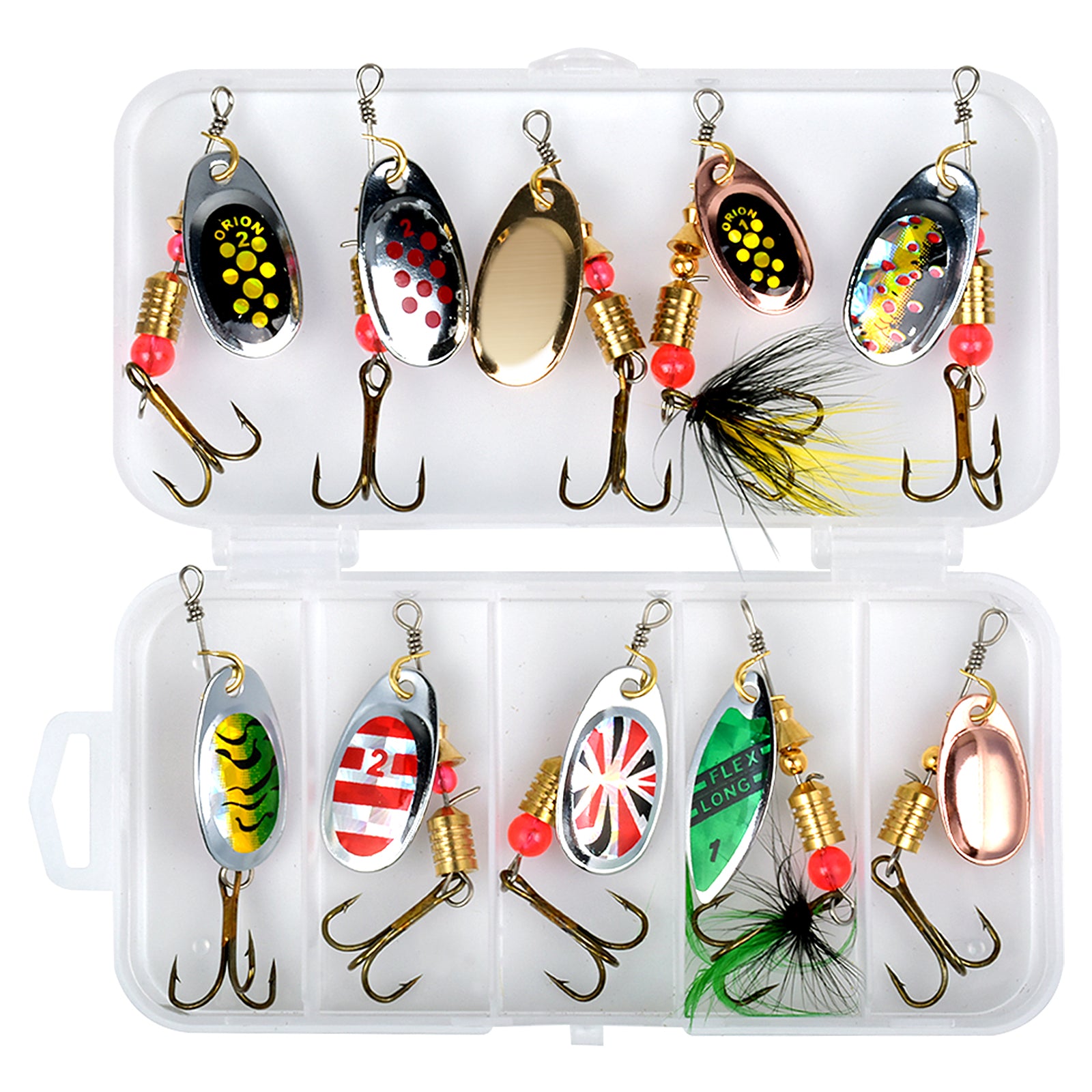 10pcs Spinner Bait Spoon Set 20pc Lures Kit w/ Storage Box Freshwater Saltwater