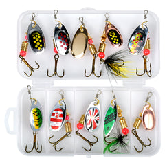 10pcs Spinner Bait Spoon Set 20pc Lures Kit w/ Storage Box Freshwater Saltwater