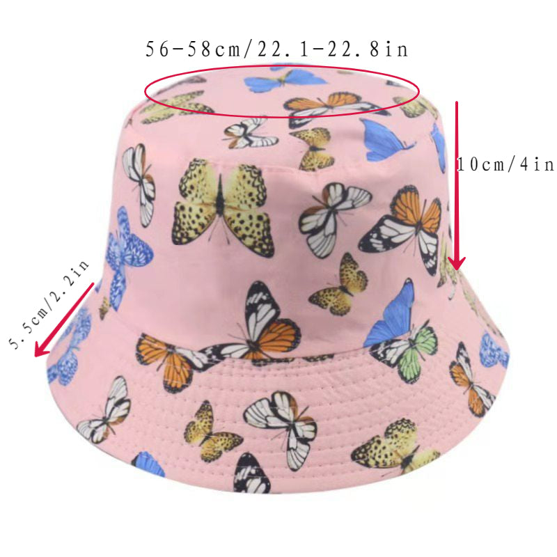 Butterfly Print Reversible Bucket Hat Lightweight Casual Sunscreen Fisherman Cap