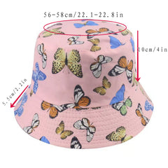 Butterfly Print Reversible Bucket Hat Lightweight Casual Sunscreen Fisherman Cap