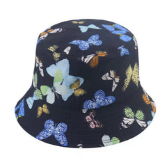 Butterfly Print Reversible Bucket Hat Lightweight Casual Sunscreen Fisherman Cap