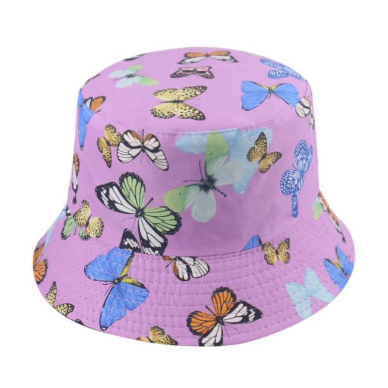 Butterfly Print Reversible Bucket Hat Lightweight Casual Sunscreen Fisherman Cap