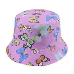 Butterfly Print Reversible Bucket Hat Lightweight Casual Sunscreen Fisherman Cap