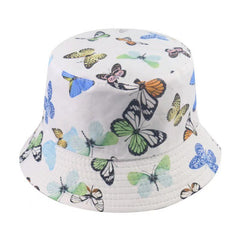 Butterfly Print Reversible Bucket Hat Lightweight Casual Sunscreen Fisherman Cap