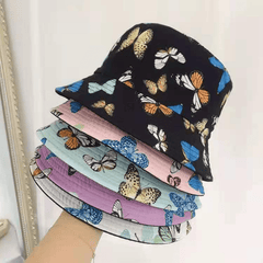 Butterfly Print Reversible Bucket Hat Lightweight Casual Sunscreen Fisherman Cap