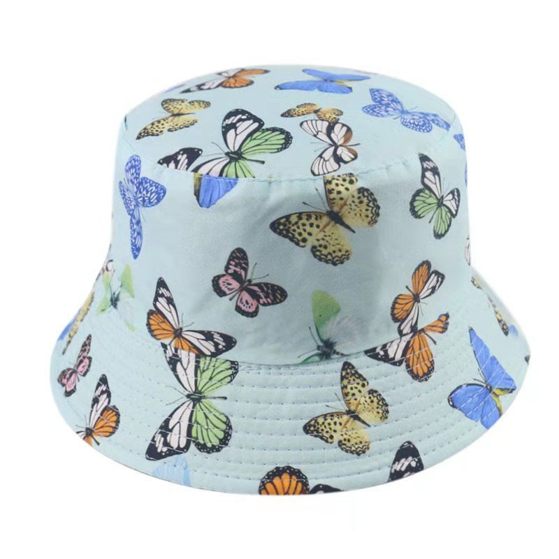 Butterfly Print Reversible Bucket Hat Lightweight Casual Sunscreen Fisherman Cap
