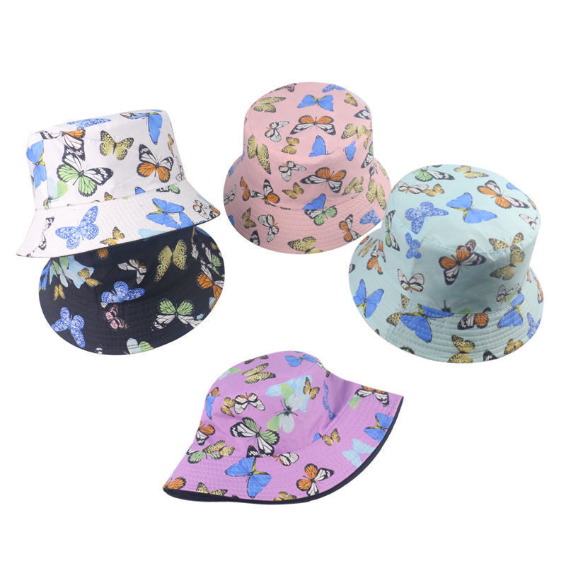 Butterfly Print Reversible Bucket Hat Lightweight Casual Sunscreen Fisherman Cap