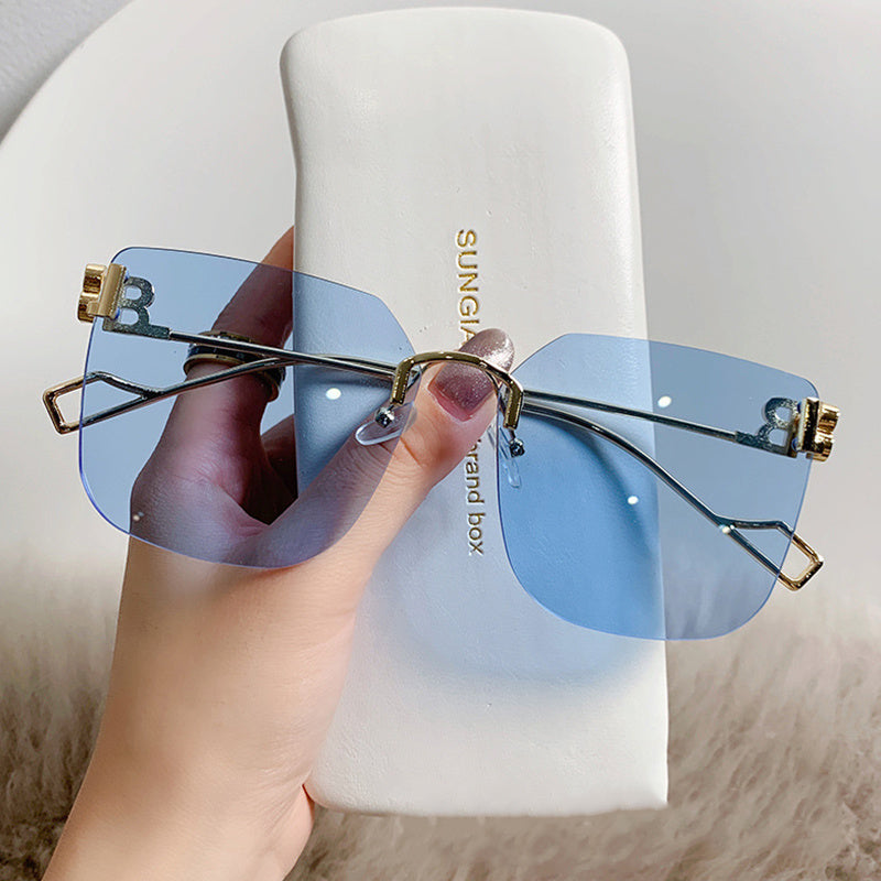 Square Rimless Sunglasses Metal Frame Gradient UV400