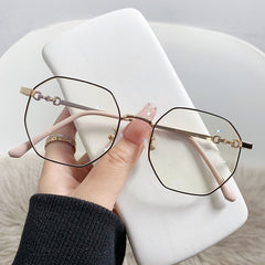 Polygon Anti Light Glasses For Women Students Metal Frame