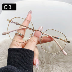 Polygon Anti Light Glasses For Women Students Metal Frame