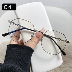 Polygon Anti Light Glasses For Women Students Metal Frame