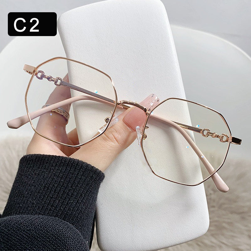 Polygon Anti Light Glasses For Women Students Metal Frame