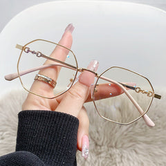 Polygon Anti Light Glasses For Women Students Metal Frame