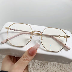 Polygon Anti Light Glasses For Women Students Metal Frame