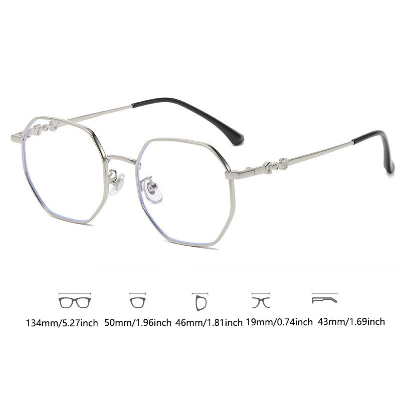 Polygon Anti Light Glasses For Women Students Metal Frame