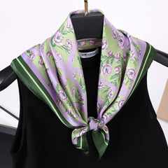 Satin Flower Print Square Scarf Bohemia Bandana Silk Headscarf