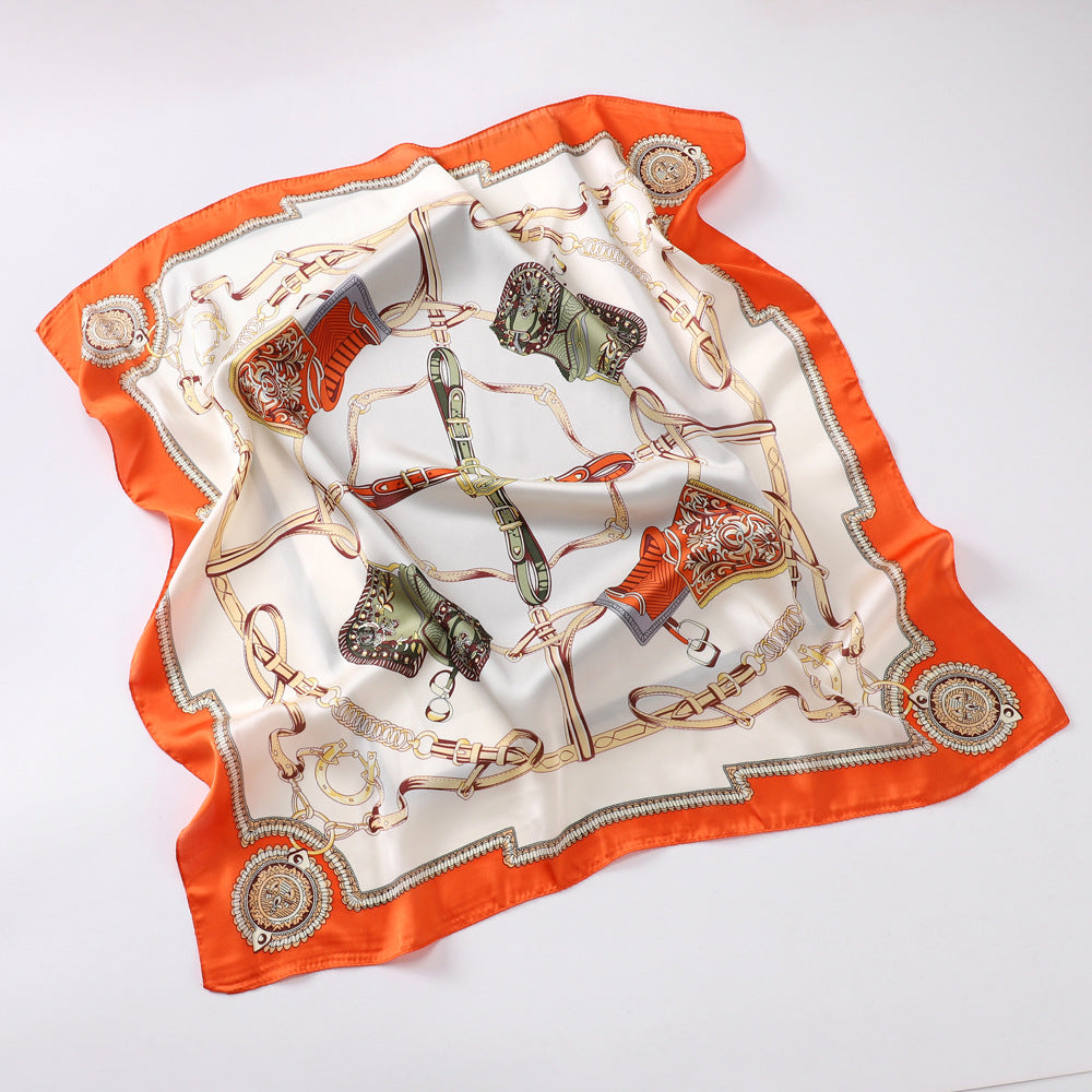 Satin Flower Print Square Scarf Bohemia Bandana Silk Headscarf