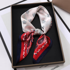 Satin Flower Print Square Scarf Bohemia Bandana Silk Headscarf