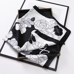 Satin Flower Print Square Scarf Bohemia Bandana Silk Headscarf