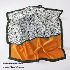 Satin Flower Print Square Scarf Bohemia Bandana Silk Headscarf