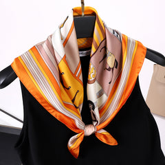 Satin Flower Print Square Scarf Bohemia Bandana Silk Headscarf