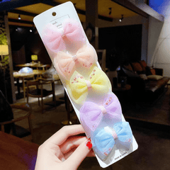 5pcs Sweet Mesh Bow Hair Clips Set Decorative Hair Accessories