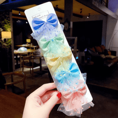 5pcs Sweet Mesh Bow Hair Clips Set Decorative Hair Accessories
