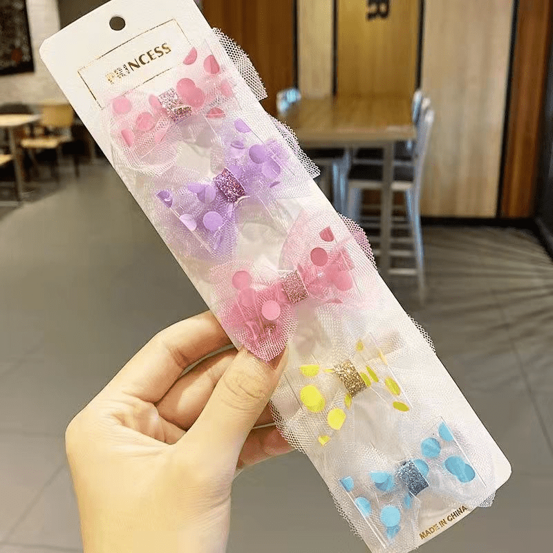 5pcs Sweet Mesh Bow Hair Clips Set Decorative Hair Accessories