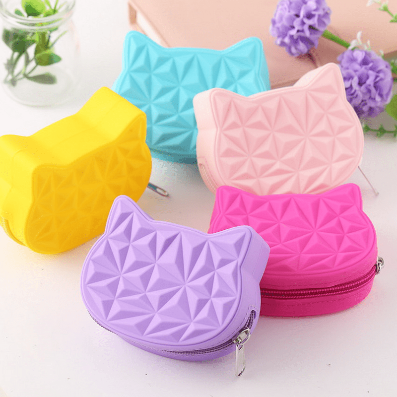 Cat Shape Silicone Mini Bag Zipper Coin Purse Waterproof Earphone Storage Pouch