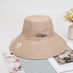 Daisy Flower Embroidery Bucket Hat Wide Brim Reversible Fisherman Cap