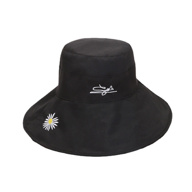 Daisy Flower Embroidery Bucket Hat Wide Brim Reversible Fisherman Cap
