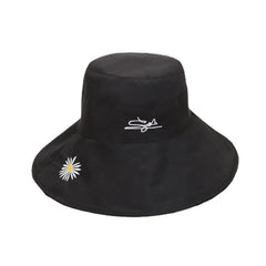 Daisy Flower Embroidery Bucket Hat Wide Brim Reversible Fisherman Cap
