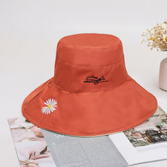 Daisy Flower Embroidery Bucket Hat Wide Brim Reversible Fisherman Cap