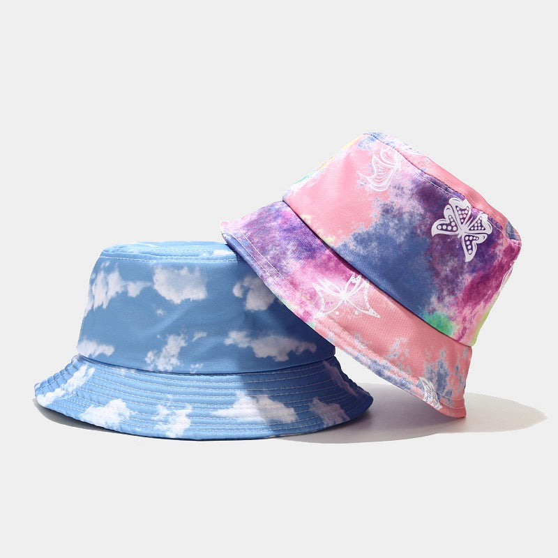 Dragon Flame Print Bucket Hat Clouds Tie Dye Casual Basin Hat Hip Hop Sunscreen