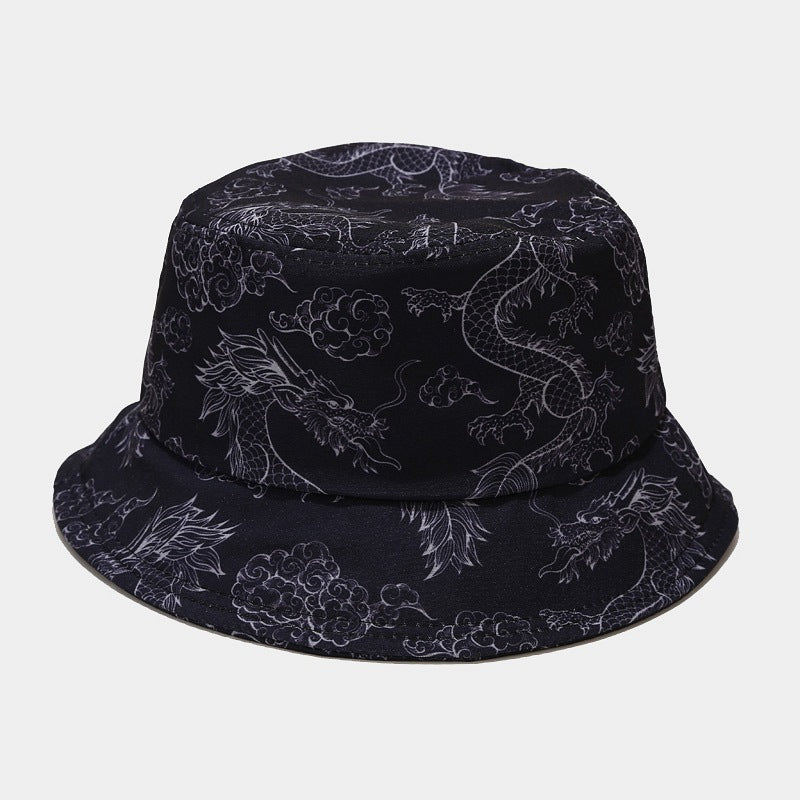 Dragon Flame Print Bucket Hat Clouds Tie Dye Casual Basin Hat Hip Hop Sunscreen