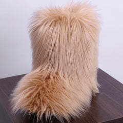 Women's Fluffy Mid Calf Boots Keep Warm Slip On Non Slip Shoes Winter