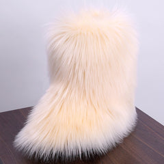 Women's Fluffy Mid Calf Boots Keep Warm Slip On Non Slip Shoes Winter