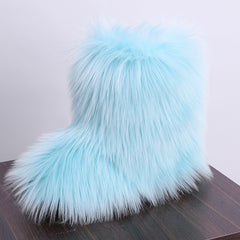 Women's Fluffy Mid Calf Boots Keep Warm Slip On Non Slip Shoes Winter