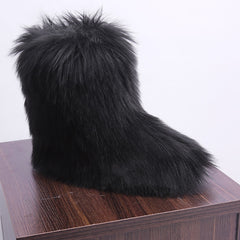 Women's Fluffy Mid Calf Boots Keep Warm Slip On Non Slip Shoes Winter