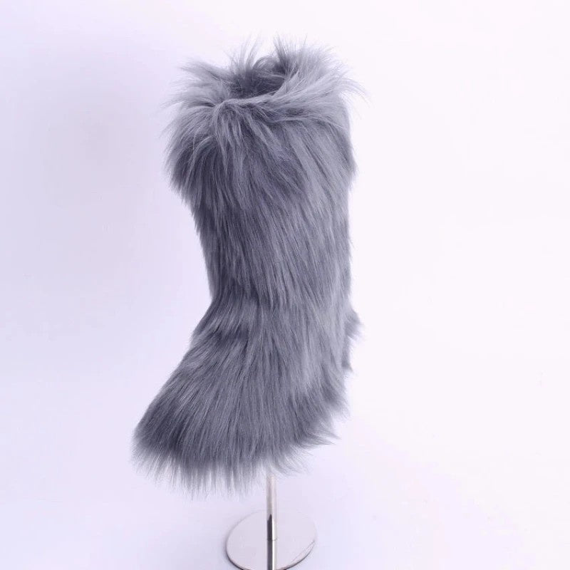 Women's Fluffy Mid Calf Boots Keep Warm Slip On Non Slip Shoes Winter