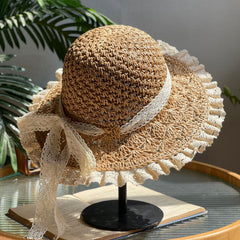 Wide Brim Lace Crochet Sun Hat Breathable Sunscreen Straw Hats