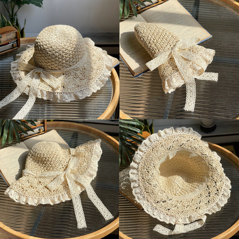 Wide Brim Lace Crochet Sun Hat Breathable Sunscreen Straw Hats