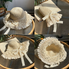 Wide Brim Lace Crochet Sun Hat Breathable Sunscreen Straw Hats