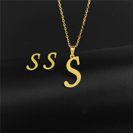Golden 26 Letters Necklace & Earring Set For Men