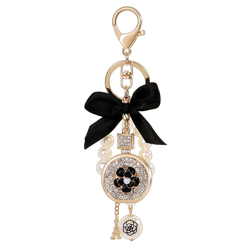Bottle Shape Rhinestone Key Chain Pendant Faux Pearl Ornaments