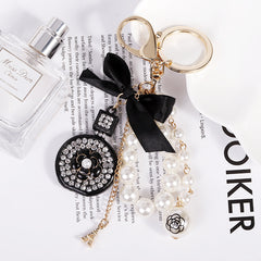 Bottle Shape Rhinestone Key Chain Pendant Faux Pearl Ornaments