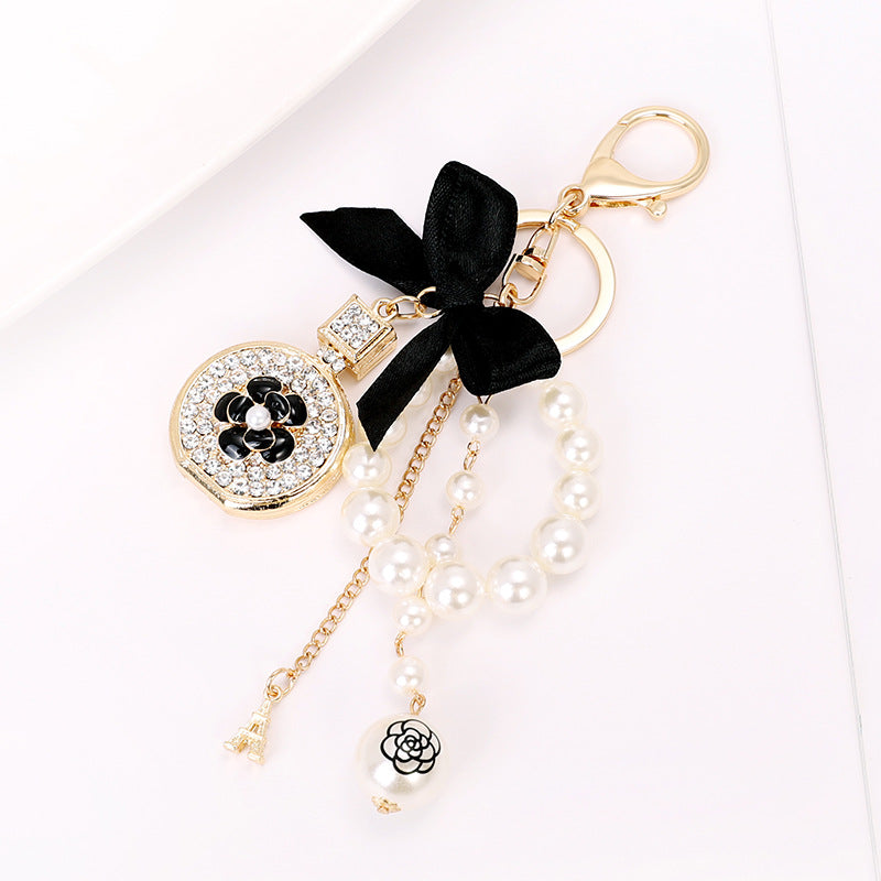 Bottle Shape Rhinestone Key Chain Pendant Faux Pearl Ornaments