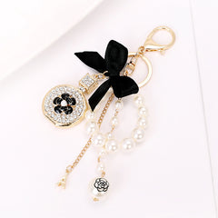 Bottle Shape Rhinestone Key Chain Pendant Faux Pearl Ornaments